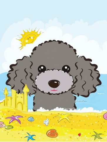 BB2127CHF Silver Gray Poodle Summer Beach Canvas House Flag