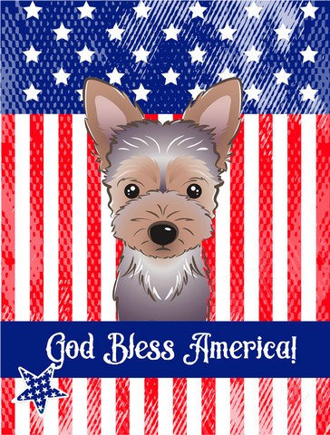 God Bless American Flag with Yorkie Puppy Canvas House Flag