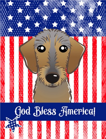 God Bless American Flag with Chocolate Labrador Canvas House Flag