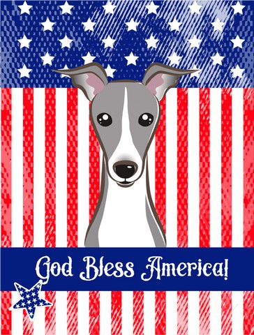 God Bless American Flag with Italian Greyhound Canvas House Flag