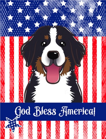 God Bless American Flag with Bernese Mountain Dog Canvas House Flag