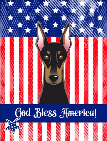 God Bless American Flag with Doberman Canvas House Flag