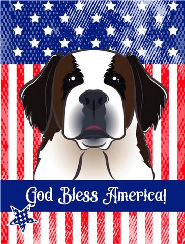 God Bless American Flag with Saint Bernard Canvas House Flag