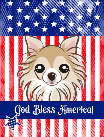 God Bless American Flag with Chihuahua Canvas House Flag
