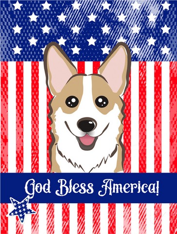 God Bless American Flag with Sable Corgi Canvas House Flag