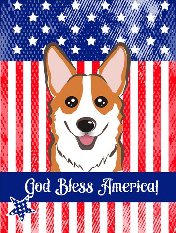 God Bless American Flag with Red Corgi Canvas House Flag