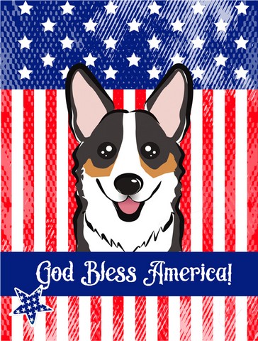 God Bless American Flag with Tricolor Corgi Canvas House Flag