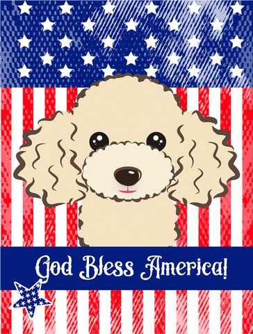 God Bless American Flag with Buff Poodle Canvas House Flag