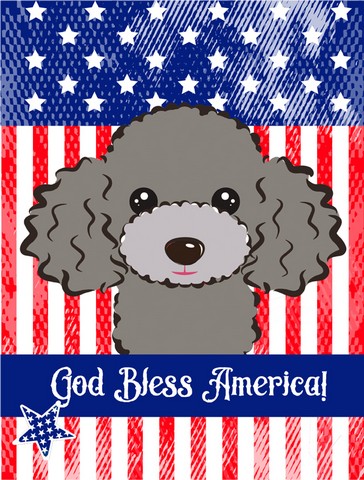 God Bless American Flag with Silver Gray Poodle Canvas House Flag