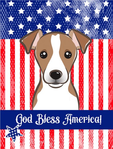 BB2190CHF God Bless American Flag with Jack Russell Terrier Canvas House Flag