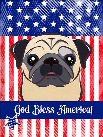 God Bless American Flag with Fawn Pug Canvas House Flag