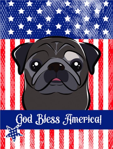 God Bless American Flag with Black Pug Canvas House Flag