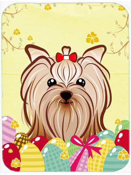 Picture of Carolines Treasures BB1886LCB Yorkie Yorkshire Terrier Easter Egg Hunt Glass Cutting Board- Large