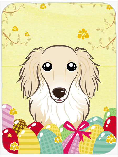 Picture of Carolines Treasures BB1894LCB Longhair Creme Dachshund Easter Egg Hunt Glass Cutting Board- Large