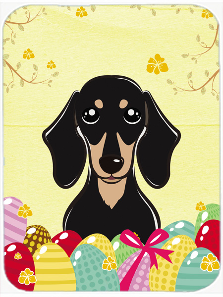 Picture of Carolines Treasures BB1897LCB Smooth Black and Tan Dachshund Easter Egg Hunt Glass Cutting Board- Large