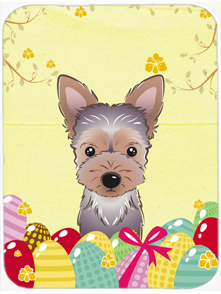 Picture of Carolines Treasures BB1914LCB Yorkie Puppy Easter Egg Hunt Glass Cutting Board- Large