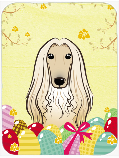 BB1926LCB Afghan Hound Easter Egg Hunt Glass Cutting Board- Large