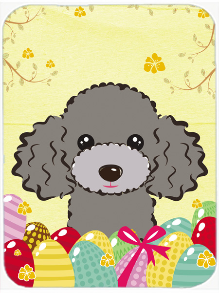Silver Gray Poodle Easter Egg Hunt Glass Cutting Board- Large