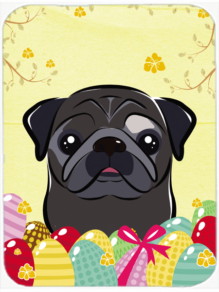 BB1945LCB Black Pug Easter Egg Hunt Glass Cutting Board- Large