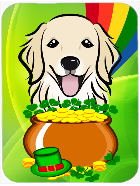 Golden Retriever St. Patricks Day Glass Cutting Board- Large