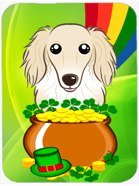 Longhair Creme Dachshund St. Patricks Day Glass Cutting Board- Large