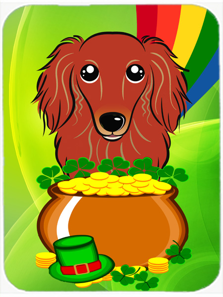 Longhair Red Dachshund St. Patricks Day Glass Cutting Board- Large
