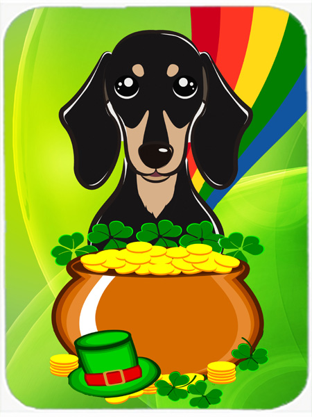 Smooth Black and Tan Dachshund St. Patricks Day Glass Cutting Board, Large