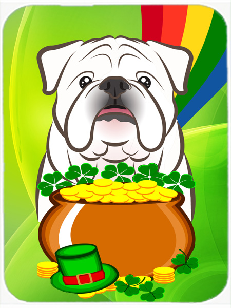 White English Bulldog St. Patricks Day Glass Cutting Board- Large