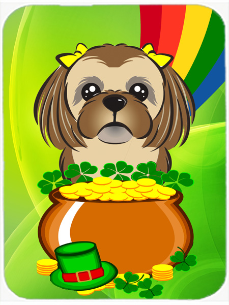 Picture of Carolines Treasures BB1993LCB Chocolate Brown Shih Tzu St. Patricks Day Glass Cutting Board- Large