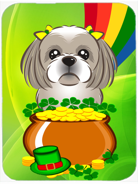 Picture of Carolines Treasures BB1994LCB Gray Silver Shih Tzu St. Patricks Day Glass Cutting Board- Large