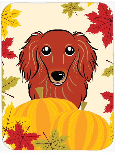 Picture of Carolines Treasures BB2020LCB Longhair Red Dachshund Thanksgiving Glass Cutting Board- Large