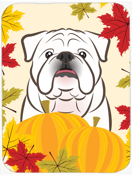 Picture of Carolines Treasures BB2026LCB White English Bulldog Thanksgiving Glass Cutting Board- Large
