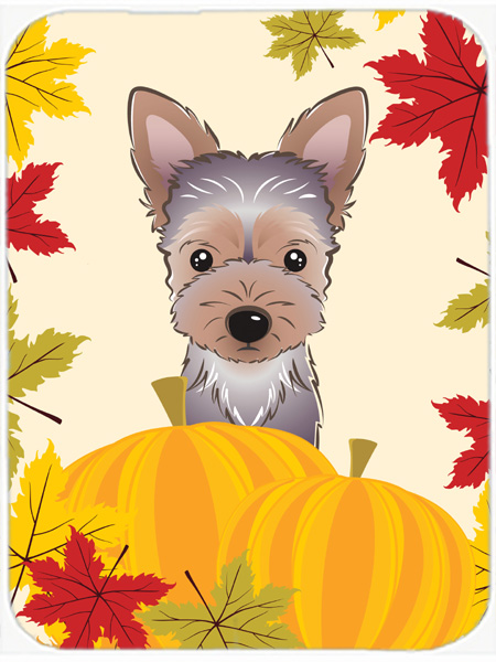Picture of Carolines Treasures BB2038LCB Yorkie Puppy Thanksgiving Glass Cutting Board- Large