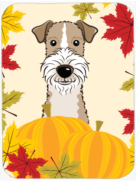 Picture of Carolines Treasures BB2053LCB Wire Haired Fox Terrier Thanksgiving Glass Cutting Board- Large