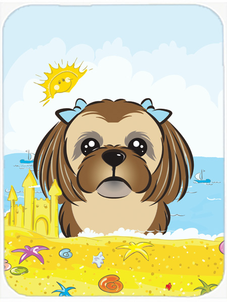 Picture of Carolines Treasures BB2117LCB Chocolate Brown Shih Tzu Summer Beach Glass Cutting Board- Large
