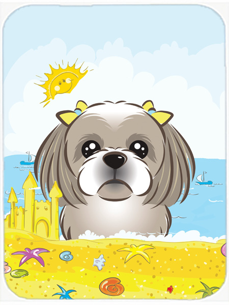 Picture of Carolines Treasures BB2118LCB Gray Silver Shih Tzu Summer Beach Glass Cutting Board- Large