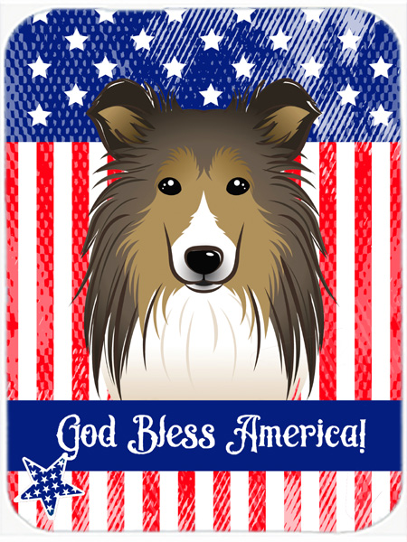 Picture of Carolines Treasures BB2172LCB God Bless American Flag with Sheltie Glass Cutting Board- Large
