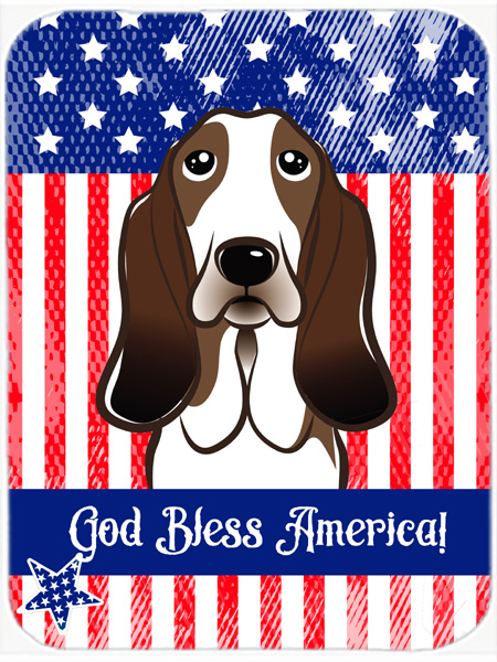 Picture of Carolines Treasures BB2173LCB God Bless American Flag with Basset Hound Glass Cutting Board- Large