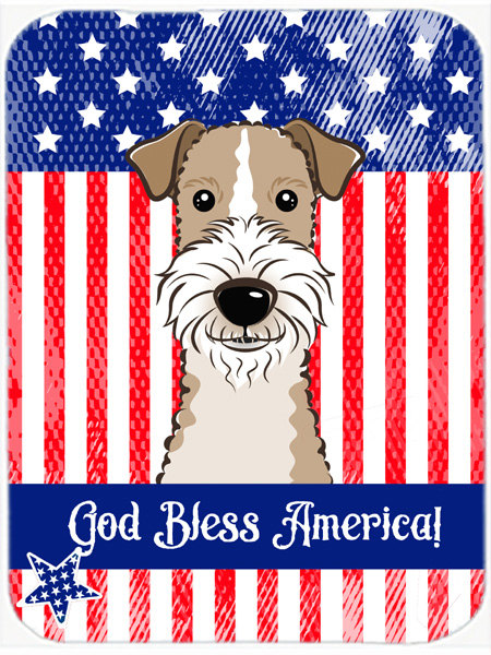 Picture of Carolines Treasures BB2177LCB God Bless American Flag with Wire Haired Fox Terrier Glass Cutting Board- Large