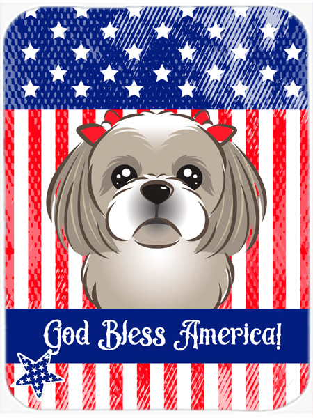 Picture of Carolines Treasures BB2180LCB God Bless American Flag with Gray Silver Shih Tzu Glass Cutting Board- Large