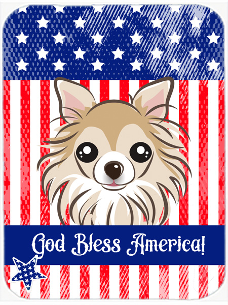 Picture of Carolines Treasures BB2181LCB God Bless American Flag with Chihuahua Glass Cutting Board- Large