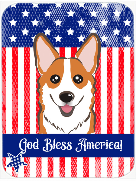 Picture of Carolines Treasures BB2184LCB God Bless American Flag with Red Corgi Glass Cutting Board- Large