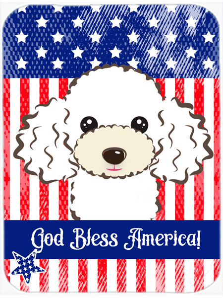 Picture of Carolines Treasures BB2187LCB God Bless American Flag with White Poodle Glass Cutting Board- Large