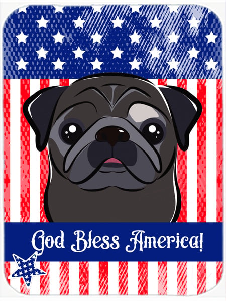 BB2193MP God Bless American Flag with Black Pug Mouse Pad- Hot Pad or Trivet