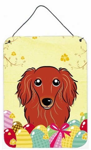 Longhair Red Dachshund Easter Egg Hunt Wall or Door Hanging Prints