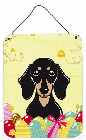 Smooth Black & Tan Dachshund Easter Egg Hunt Wall or Door Hanging Prints