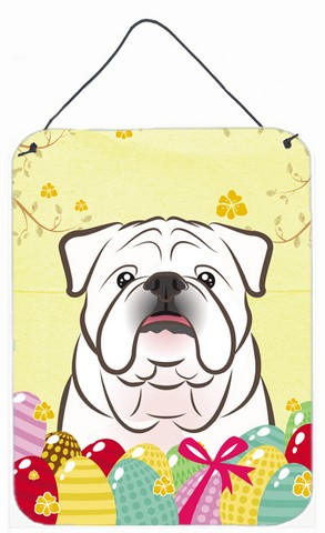White English Bulldog Easter Egg Hunt Wall or Door Hanging Prints