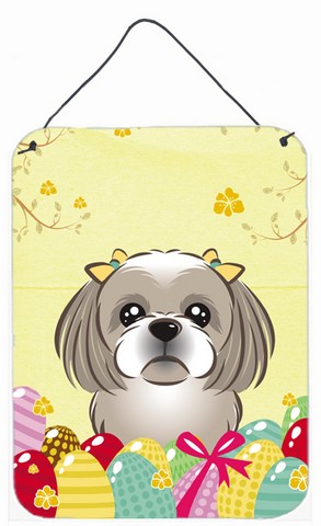 Gray Silver Shih Tzu Easter Egg Hunt Wall or Door Hanging Prints