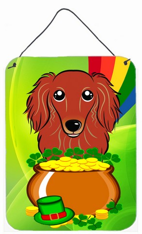 Longhair Red Dachshund St. Patricks Day Wall or Door Hanging Prints
