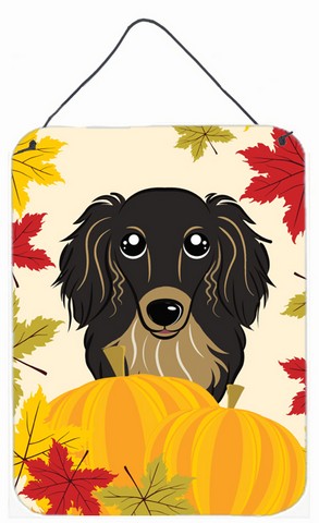 Longhair Black & Tan Dachshund Thanksgiving Wall or Door Hanging Prints